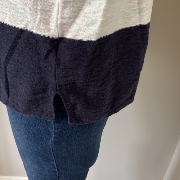 VINCE Womens Long Sleeve Scoop Neck Striped Shirt White Green Cotton Medium - Picture 5 of 9